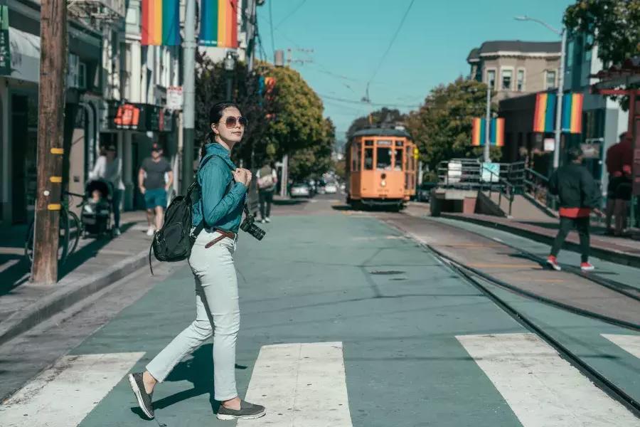 A woman walking in the Castro